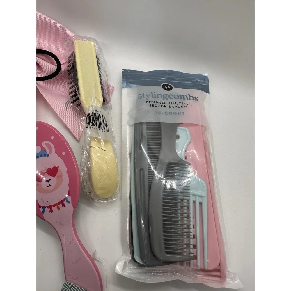 Girls Hair Brush Set Unicorn‎ Bow Scalp Massager Styling Combs Detangler Lot